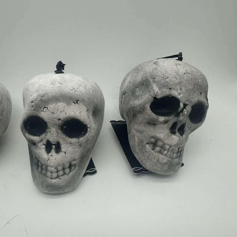 7 Pc Halloween Skull Head Ornaments Lot Creepy Clown Skeleton Decor